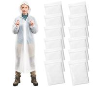 DEAYOU 12 Pack Rain Ponchos for Adults Reusable, Long Raincoats with Drawstring Hood, Waterproof EVA Emergency Rain Jackets for Women Men, Travel, Camping, Hiking, Packable, Family Pack, Transparent