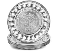 DEAYOU 12 Pack Stainless Steel Round Plates, 12" Large Dinner Plate for Eating, Kids, Vintage Feeding Serving Camping Plate Dish for Fruit, BBQ, Flower Pattern