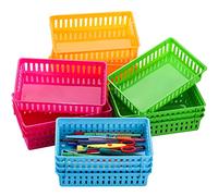 DEAYOU 16 Pack Classroom Storage Baskets Bins, Small Plastic Organizer Basket, Colorful Storage Trays, Crayon Pencil Containers for Paper, Desk, Shelf, Home School Office, 26 x 16.5 x 6.2 cm