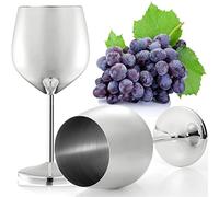 DEAYOU 2 Pack 18/10 Stainless Steel Wine Glasses, 500ml/17oz Unbreakable Stemmed Wine Glass, Silver Metal Shatterproof Wine Goblet for Champagne, Indoor Outdoor, Party