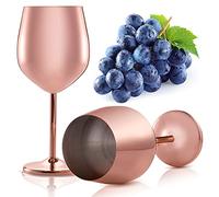 DEAYOU 2 Pack 304 Stainless Steel Wine Glass, 500ml/17 Oz Unbreakable Stemmed Wine Glasses, Rose Gold Shatterproof Metal Wine Goblet, Metal Copper Drinkware for Champagne, Pool, Indoor Outdoor, Party