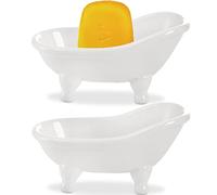 DEAYOU 2-Pack Ceramic Soap Dish, Mini Bathtub Soap Holder, Small White Soap Dish with Drain, Porcelain Cute Bar Soap Tray for Shower, Bathroom, Decor, Kitchen, Counter, Mini Planter, Makeup Container
