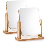 DEAYOU 2 Pack Rotation Makeup Mirror with Wood Stand, Portable Wood Tabletop Mirror for Desk, Make Up, Gift