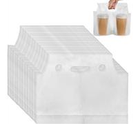 DEAYOU 200 PCS Handle Drinking Poly Bag, Clear Plastic Drink Packaging Bag for Delivery, 15" L x 11" H Hanging Hole Cup Carrier Container with Handle for Take Out, Beverage, Hold 2 Cup, 33 OZ of Each
