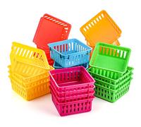 DEAYOU 24 Pack Plastic Classroom Storage Baskets, Small Colorful Organizer Bins Crayon Pencil Containers, Square Mini Storage Trays Holders for Drawer, Desk, Home, Office, 13.5 x 13.5 x 6.2cm