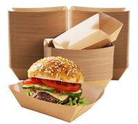 DEAYOU 250 Pack Paper Food Boats, 2 LB Kraft Food Trays Disposable, Grease Resistant Snack Holder Container for French Fries, Nachos, Hot Dog, Tacos, Popcorn, BBQ, Party, Picnic, Concession Stands