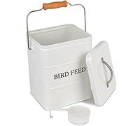 DEAYOU 2L Pet Food Storage Tin with Lid, Metal Bird Seed and Feed Container with Serving Scoop, Treats Storage Canister Bin Can for Dogs, Cats Food, Coated Carbon Steel, Tight Fitting Lid, White