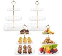 DEAYOU 4 Pack 3 Tier Plastic Cupcake Stand, White Square Dessert Tiered Serving Stand, Cake Pastry Display Tower Tray Platter Holder for Buffet, Cookie, Fruit, Table Decor, Party, Wedding, Birthday