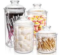 DEAYOU 4 Pack Clear Plastic Apothecary Jars, Plastic Storage Jar Canister with Airtight Lid, Cotton Qtip Holder Bathroom, Candy Cookie Container Organizer for Bath Salt, Pad, Vanity,33 Oz/23 Oz/13 Oz