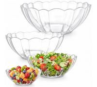 DEAYOU 4 Pack Clear Serving Bowls, Acrylic Salad Mixing Bowls, Party Snack or Chip Bowl, Break-Resistant Disposable Catering Bowls Punch Bowl for Entertain, Fruit, Vegies, 4 Sizes, Flower-Shape