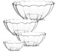 DEAYOU 4 Pack Clear Serving Bowls, Acrylic Salad Mixing Bowls, Party Snack or Chip Bowl, Break-Resistant Disposable Catering Bowls Punch Bowl for Entertain, Fruit, Vegies, 4 Sizes, Flower-Shape