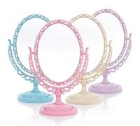 DEAYOU 4 Pack Oval Shaped Cosmetic Mirror, Vintage Vanity Tabletop Mirror Double Sided, Rotatable Cute Dresser Mirrors with Stand for Makeup, Girl, Women, Beauty, Spa Party, 4 Color