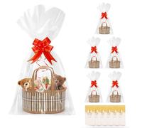 DEAYOU 5 Pack Baskets for Gifts Empty, Sturdy Woven Bamboo Basket with Handles, Large Foldable Gift Baskets Kit To Fill with Wrap Bags Cards Pull Bows for Baby Shower, Housewarming, Birthday, Wedding