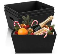 DEAYOU 5 Pack Kraft Basket With Handle, 31×25 cm Gift Basket Empty, 6 LB Cardboard Gift Basket Market Tray, Large Black Paper Baskets Holder Container for Wine Gift, DIY, Food, Snacks, Crafts, Easter