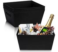 DEAYOU 5 Pack Kraft Basket With Handle, 31×25 cm Gift Basket Empty, 6 LB Cardboard Gift Basket Market Tray, Large Black Paper Baskets Holder Container for Wine Gift, DIY, Food, Snacks, Crafts, Easter
