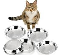 DEAYOU 5 Pack Stainless Steel Cat Bowls, 7.7" Wide Shallow Cat Food and Water Dish, 16 OZ Basic Pet Feed Bowl, Metal Replacement Bowl Plate for Kitten, Puppy, Dog, Elevated Stand, Whisker Friendly