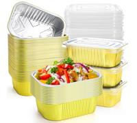 DEAYOU 50 Pack Small Aluminum Pans with Lids, 710ml/24oz 1.5 LB Heavy Duty Disposable Foil Cake Baking Tins, Mini Loaf Pans Takeout Food Containers for Leftover, Meal Prep, Freezer, 6.3" x 4.4" x 2.1"
