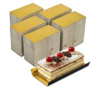 DEAYOU 500 Pcs Mini Cake Boards Rectangular, 5 × 2.8 Inch Foldable Paper Cardboard Dessert Plates, Greaseproof Mousse Cupcake Bases for Pastry Display, Baking, Party, Wedding, Gold and Black