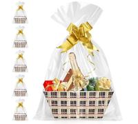 DEAYOU 6 Pack Baskets for Gifts Empty, Sturdy Kraft Basket with Bags and Pull Bows, Cardboard Market Tray with Handle, Paper Gift Baskets Kit To Fill for Easter, Christmas, Birthday, Wedding, 10" x 8"