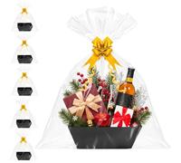 DEAYOU 6 Pack Black Baskets for Gifts Empty, 12" x 10" Thick Kraft Basket with Handle, DIY Cardboard Market Tray with Bags and Bows, Large Gift Baskets Kit To Fill for Christmas, Birthday, Easter