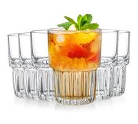 DEAYOU 6 Pack Drinking Glasses Set, 320 ml Clear Striped Iced Tea Water Glass Cup, Stackable Rocks Glasses, Thick Tempered Glass Tumbler with Heavy Base for Juice, Milk, Cocktail, Spirits, Daily Use