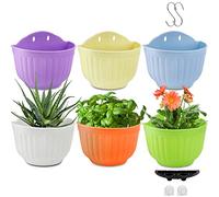 DEAYOU 6 Pack Wall Planter, Flower Pot for Fence, Railing Resin Pots with S Hooks and Drainage Meshes for Garden