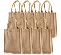 DEAYOU 8 Pack Jute Burlap Tote Bags, Burlap Gift Tote with Handles, 25×30×10 cm Jute Beach Bags Reusable Lined Grocery Totes for Bridesmaid, DIY, Shopping, Pool, Wedding, Natural