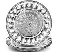 DEAYOU 8 Pack Stainless Steel Round Plates, 12" Large Dinner Plate for Eating, Kids, Stainless Steel Charger Plate, Vintage Feeding Serving Camping Plate Dish for Fruit, BBQ, Flower Pattern