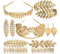 DEAYOU 8 PCS Gold Leaf Crown Headband, Bridal Leaves Headpiece Earrings for Wedding, Party
