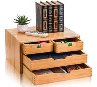 DEAYOU Bamboo Desk Organizer, 100% Natural Bamboo Desktop Drawer Organizer, Tabletop Storage Cabinet Organization Box with 4 Drawers for Makeup, Letter, Home Office Supplies, 3-Layer, Fully Assembled
