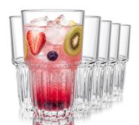 DEAYOU Drinking Highball Glasses Set of 6, 16 OZ Clear Water Glass Cup, Stackable Thick Tempered Tall Glass Tumbler for Beer, Juice, Cocktail, Whiskey, Iced Tea, Daily Use, Dishwasher Safe, Heavy Base