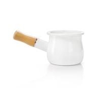 DEAYOU Enamel Milk Pot, 0.6 Quart Mini Butter Warmer Saucepan with Insulated Wooden Handle and Dual Pour Spout, Nonstick Small Soup Pot for Stove Top, Home, Kitchen, Cooking, Heating, Boiling, 18 Oz
