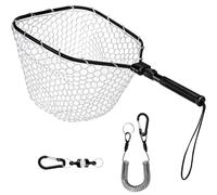 DEAYOU Fly Fishing Landing Net, Soft Rubber Mesh Bass Trout Net with Collapsible Handle and Magnetic Release, Folding Catch and Release Net for Freshwater, Fly Fishing Gear Accessories