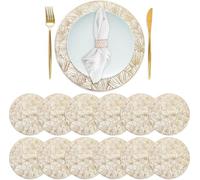 DEAYOU Set of 12 Round Pressed Vinyl Placemats, Gold Wedding Accent Centerpiece Placemat, Non-Slip Placemats for Dining Table, Kitchen, Decor, 38cm, Washable, Wipeable, Hollow Ginkgo Biloba Design