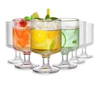 DEAYOU Set of 6 Ribbed Vintage Wine Glasses, 8 oz Clear Fluted Water Goblet Glasses, Unique Short Stem Cocktail Glasses for Iced Tea, Juice, Whiskey, Beer, Dessert, Party