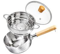 DEAYOU Stainless Steel Saucepan with Steamer, 1.2 Quart Yukihira Sauce Pan with Lid, Traditional Japanese Small Cooking Pot with Wood Handle and Two Side Spouts for Milk, Ramen, Soup, Tempura, 7"
