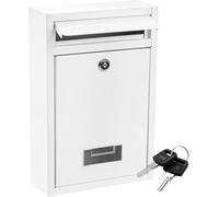 DEAYOU Wall Mount Mailbox with Key Lock, 32×21.5×8.4 cm Locking Mail Box for Outside, Steel Cover Metal Dropbox, Security Postbox with Slot for Envelope, Letter, Home, Office, White