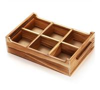 DEAYOU Wood Sugar Packet Organizer, Wooden Tea Bag Box Holder, Wood Tea Bag Chest with 6 Compartments, Countertop Divided Storage Container Caddy Case for Coffee Station, Small Packet, Pine Wood