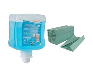 DEB AZU1L Azure Foam Refresh Hand Wash, 1L, Pack of 6 & 2Work 1-Ply F03801 C-fold Hand Towels 217mmx250mmx 240 Shts/Slv. (pack of 2880)
