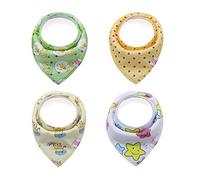 DEBAIJIA Baby Bibs Cotton Kids Triangle Towel Scarf Toddlers Saliva Bibs Infant Newborn Soft Comfortable Anti-Dirty Double Layer Thick Snap Unisex Boys Girls -4 PCS