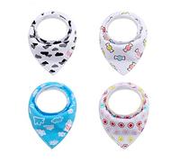 DEBAIJIA Baby Bibs Cotton Kids Triangle Towel Scarf Toddlers Saliva Bibs Infant Newborn Soft Comfortable Anti-Dirty Double Layer Thick Snap Unisex Boys Girls -4 PCS