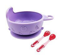 DEBAIJIA Baby Silicone Suction Cup Stay Put Divided Suction Plates Child Sucker Bowl Sensing Temperature Spoon Bendable Fork Set (Purple)