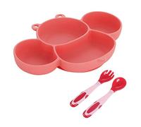 DEBAIJIA Baby Silicone Suction Cup Stay Put Divided Suction Plates Child Sucker Bowl Sensing Temperature Spoon Bendable Fork Set Cute (Pink)