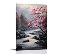 DEBAOKA Abstract Modern Mountain Canvas Wall Art Prints Tree Rustic Floral Ink Style Painting Art Poster Framed Artwork for Home Bedroom Living Room Office Wall Decor