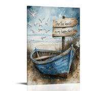 DEBAOKA Abstract Retro Beach Wall Art for Living Room Watercolor Boat Birds Ocean Paintings on Canvas Wall Art Print Poster for Home Wall Decor Framed Artwork 16x24inch(40x60cm)