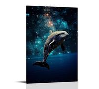 DEBAOKA Abstract Space Dolphin Wall Art Canvas Print Black Animal Fantasy Framed Poster Artwork for Bedroom Living Room Office 08" Wx12 L(20x30cm)