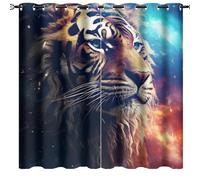 DEBAOKA Abstract Tiger Blackout Grommet Window Curtains Mysterious Space Vintage Animal Thermal Insulated Room Darkening Curtains for Bedroom And Living Room(63x63in)
