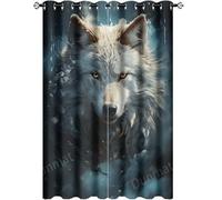 DEBAOKA Abstract Wolf Blackout Grommet Window Curtains Fantasy White Nature Animal Thermal Insulated Room Darkening Curtains for Bedroom And Living Room(42x54in)
