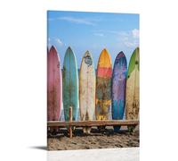 DEBAOKA Beach Surfboard Wall Art for Living Room Modern Clouds Ocean Landscape Paintings on Canvas Wall Art Print Poster for Home Wall Decor Framed Artwork 16x24inch(40x60cm)