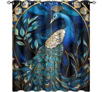 DEBAOKA Beautiful Peacock Blackout Curtains for Bedroom Contemporary Blue Animal Thermal Insulated Grommet Window Drapes Room Darkening Curtains for Living Room 2 Panels